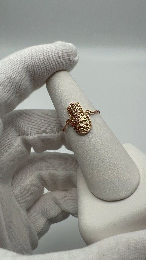18k Rose Gold Hamsa Chain Ring
